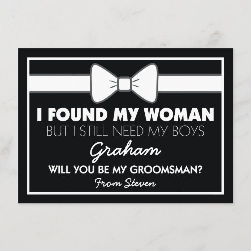 Will You Be My Groomsman Black/White Bow Tie Invitation