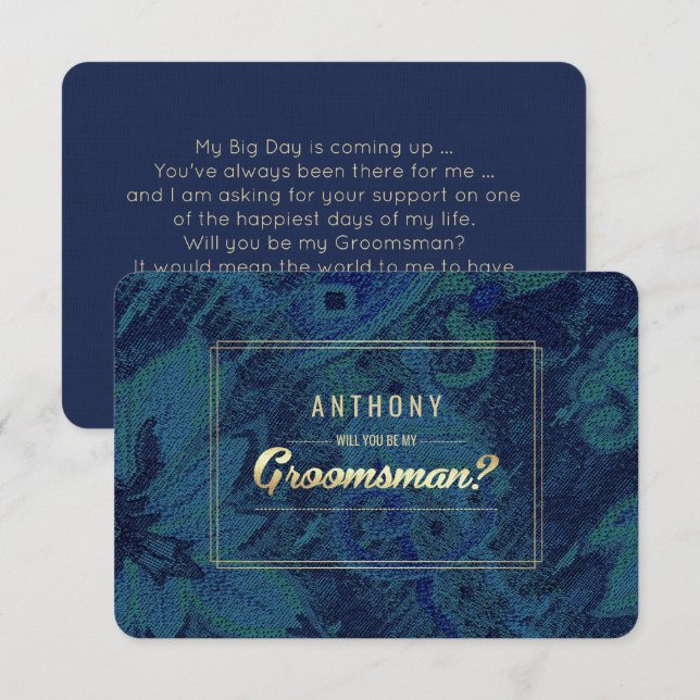 Will you be my Groomsman? Blue Green Abstract  Invitation (Front/Back)