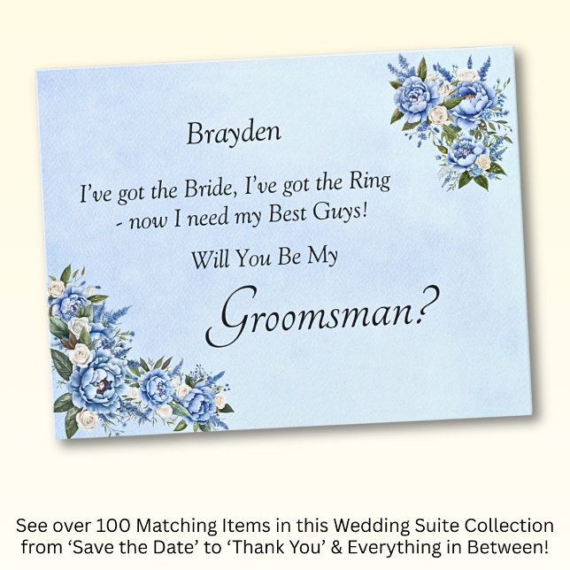 Will You Be My Groomsman?  Blue Peony Card (Creator Uploaded)