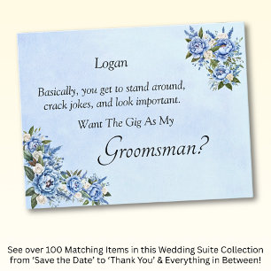 Will You Be My Groomsman? Blue Peony Card