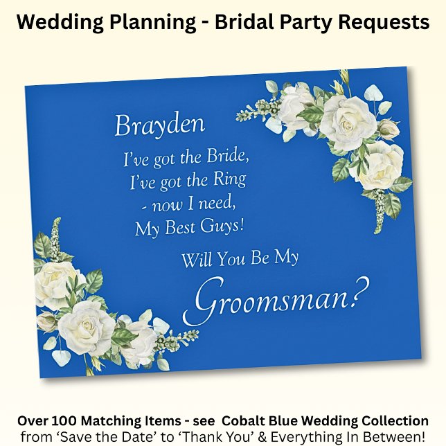 Will You Be My Groomsman?  Cobalt Blue & White (Creator Uploaded)