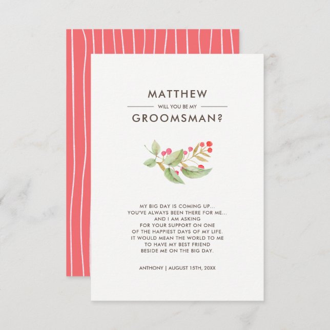 Will you be my Groomsman? Custom  Invitation (Front/Back)