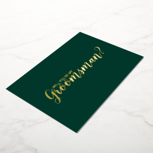 Will You Be My Groomsman? Emerald and Gold Foil Invitation
