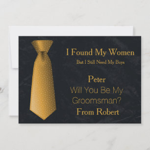 Will You Be My Groomsman Gold & White Tie Invitation