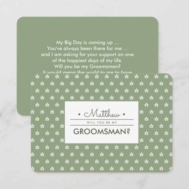 Will you be my Groomsman? Green White Branches Invitation (Front/Back)