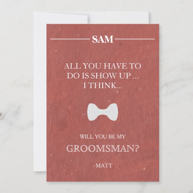 Will  You  Be My Groomsman? Invitation (Front)