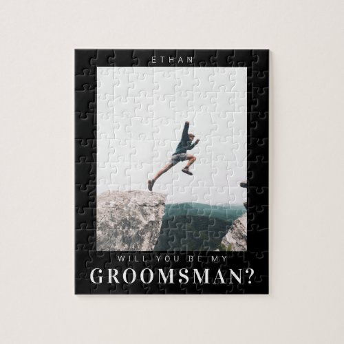 Will you be my Groomsman Minimal Photo Dark Modern Jigsaw Puzzle