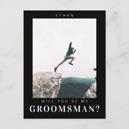 Will you be my Groomsman Minimal Photo Modern Dark Postcard