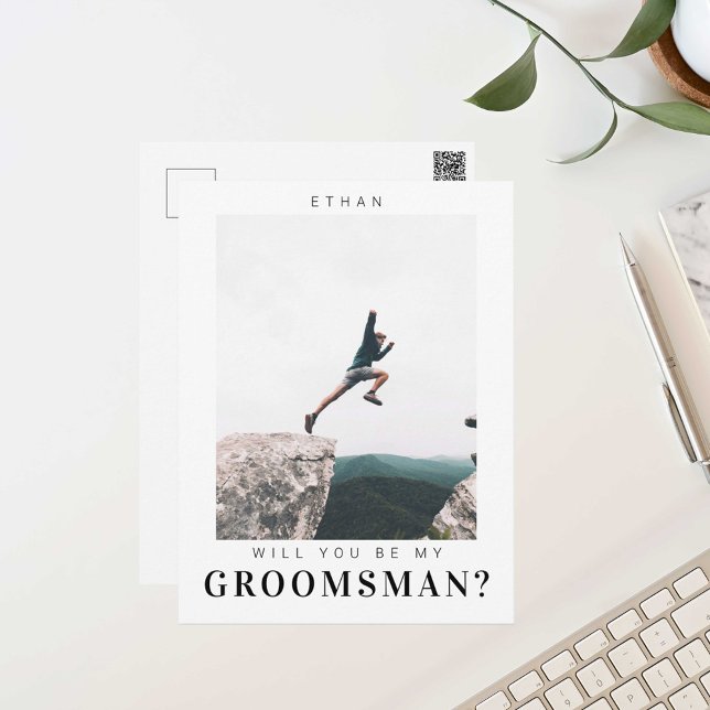 Will you be my Groomsman Minimalist Photo Modern Postcard (Creator Uploaded)