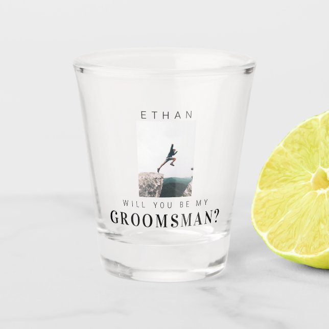 Will you be my Groomsman Minimalist Photo Modern  Shot Glass (Front)