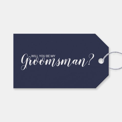Will You Be My Groomsman Modern Script Navy Blue Gift Tags