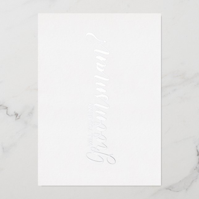 Will You Be My Groomsman? Modern Script Silver Foil Invitation (Front)
