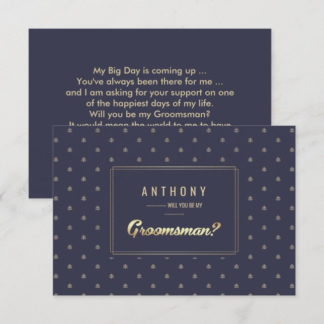 Will you be my Groomsman? Navy Blue Gold Invitation (Front/Back)