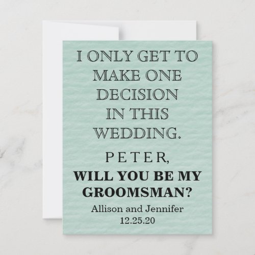 Will you be my Groomsman Personalized Invitation