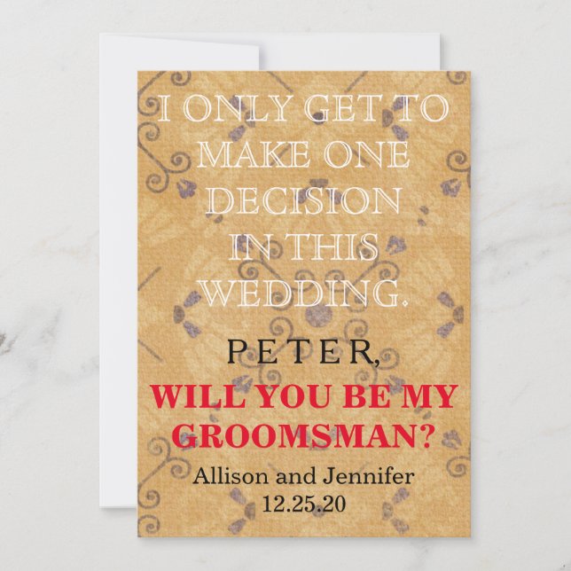 Will you be my Groomsman? Personalized Invitation (Front)