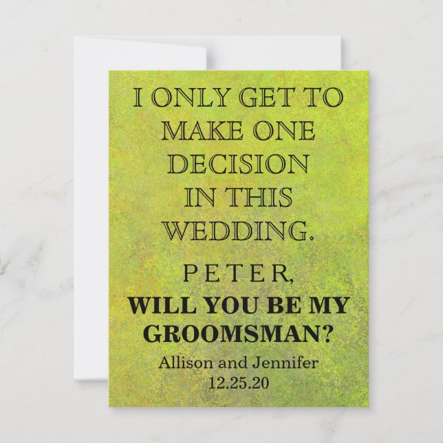 Will you be my Groomsman? Personalized Invitation (Front)