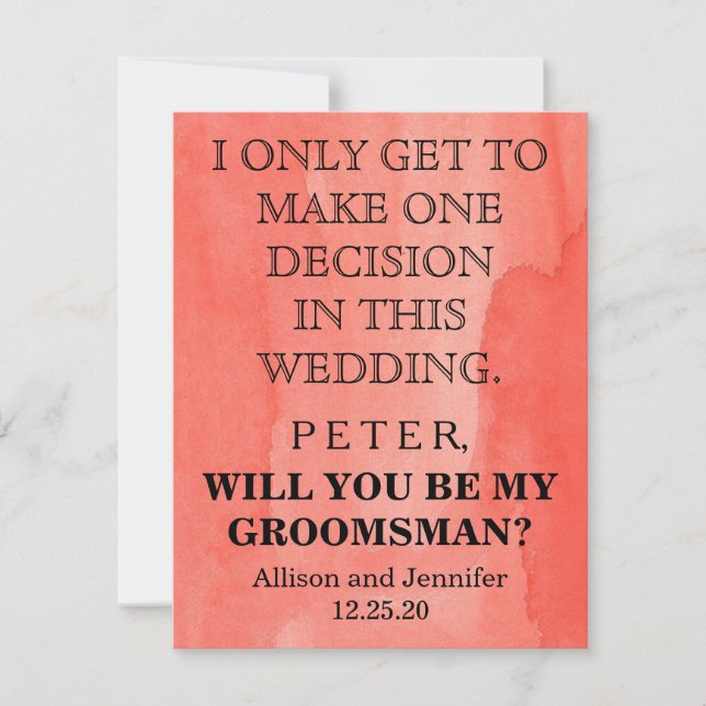 Will you be my Groomsman? Personalized Invitation (Front)