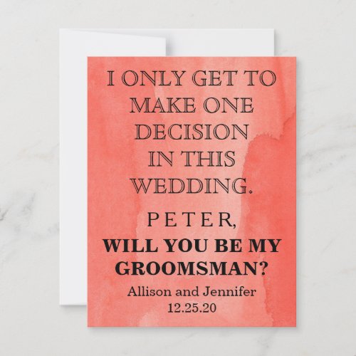 Will you be my Groomsman Personalized Invitation