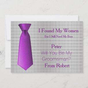 Will You Be My Groomsman Purple & White Tie Invitation
