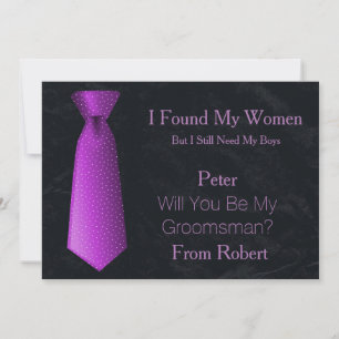 Will You Be My Groomsman Purple & White Tie Invitation