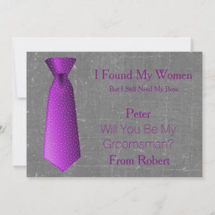 Will You Be My Groomsman Purple & White Tie Invitation