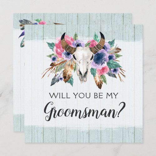 Will You Be My Groomsman Rustic Floral Skull Card