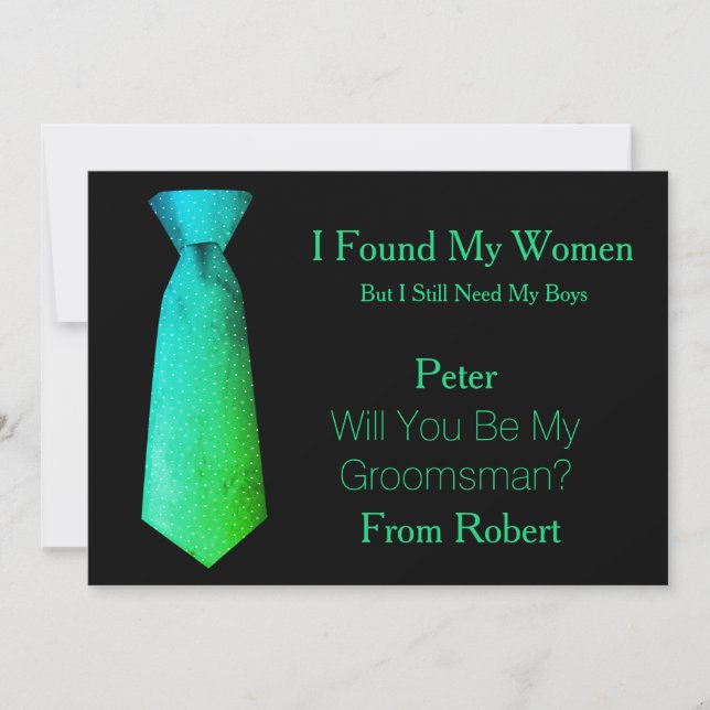 Will You Be My Groomsman Teal & White Tie Invitation (Front)
