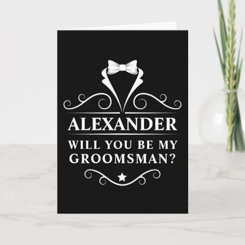 Will You Be My Groomsman Tuxedo Tie Black Folded Card