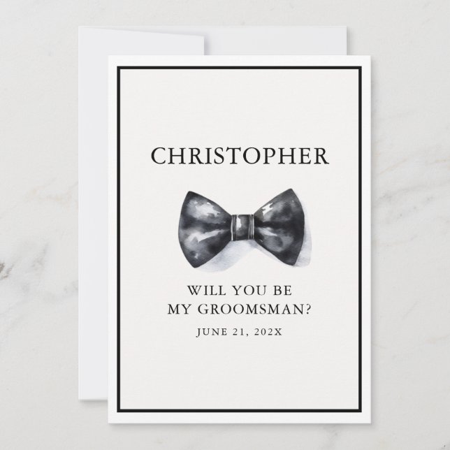 Will You Be My Groomsman Usher Best Man Black Invitation (Front)
