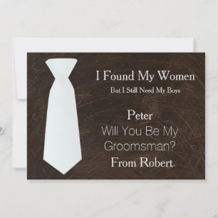 Will You Be My Groomsman white & Black Tie Invitat Invitation