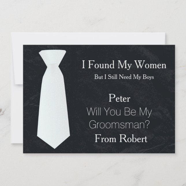 Will You Be My Groomsman white & Black Tie Invitation (Front)