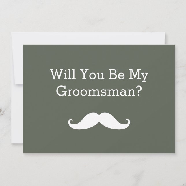 Will You Be My Groomsman White Mustache Invitation (Front)