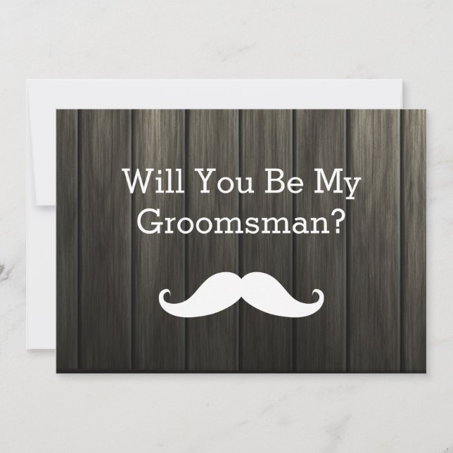 Will You Be My Groomsman White Mustache Wooden Invitation (Front)