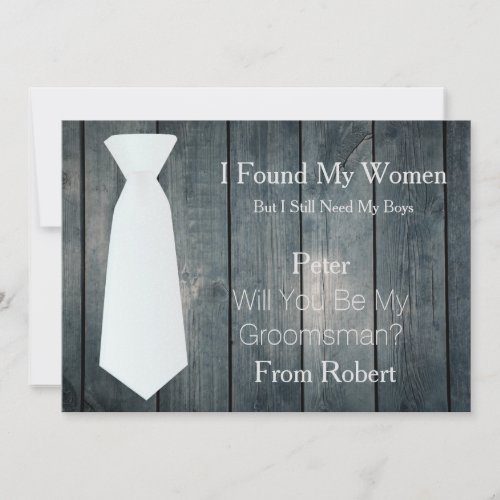 Will You Be My Groomsman white Tie Wooden Invitati Invitation