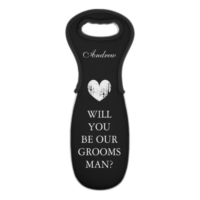 Will you be my groomsman wine bottle tote bag (Front Flat)