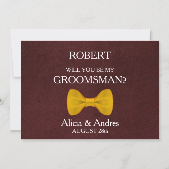 Will you be my Groomsman? with Gold Bow Invitation (Front)