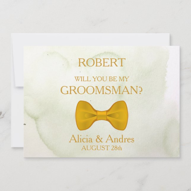 Will you be my Groomsman? with Gold Bow Invitation (Front)