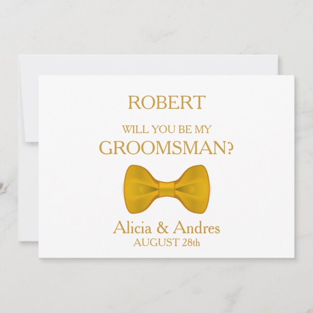Will you be my Groomsman? with Gold Bow Invitation (Front)