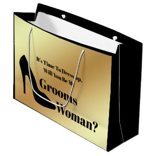 will you be my groomswoman proposal gold black large gift bag