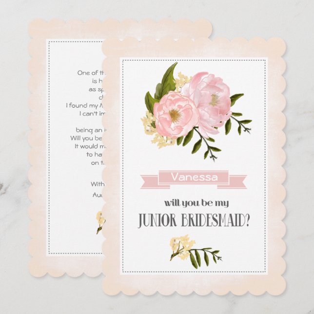 Will you be my Jr. Bridesmaid? Blush Pink Peonies Invitation (Front/Back)
