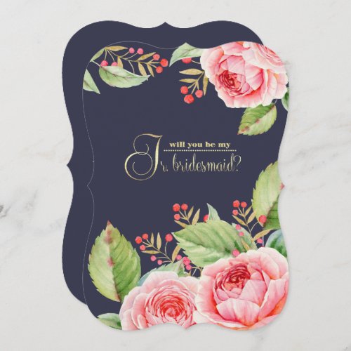 Will you be my Jr Bridesmaid Navy Blue Floral Invitation