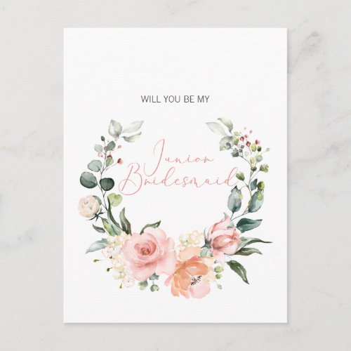 Will You Be My Jr. Bridesmaid Pink Script Floral