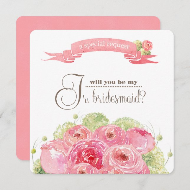 Will you be my Jr. Bridesmaid? Romantic Roses Invitation (Front/Back)