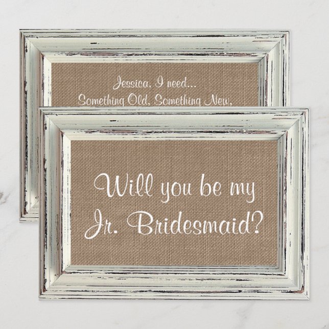 Will You Be My Jr. Bridesmaid - Rustic White Frame Invitation (Front/Back)