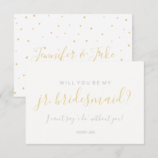 Will You Be My Jr.Bridesmd Card - Gold Dots White (Front/Back)