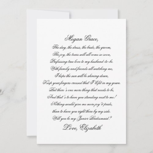 Will You Be My Junior Birdesmaid Script Poem Card