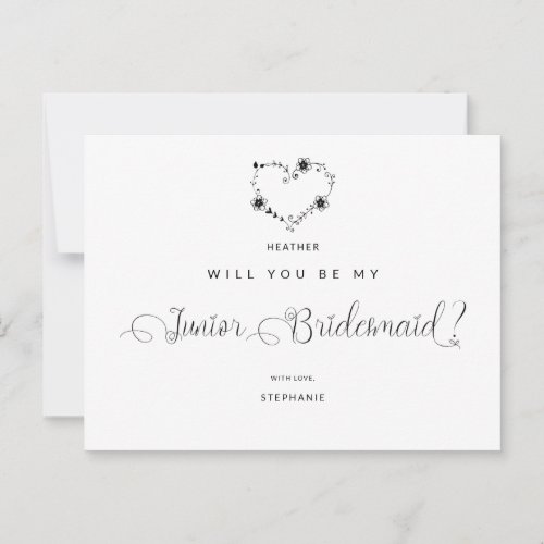 Will You Be My Junior Bridesmaid Funny Black Heart Postcard
