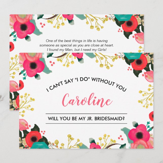 Will you be my Junior Bridesmaid? Modern Floral Invitation (Front/Back)