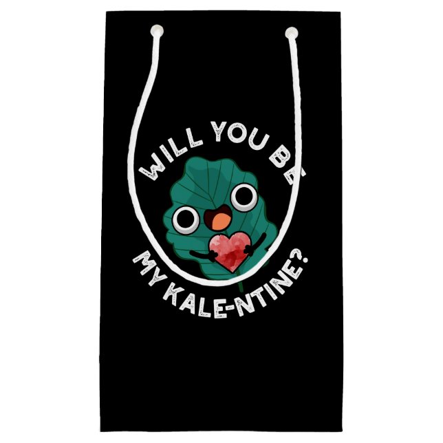 Will You Be My Kale-entine Valentine Pun Dark BG Small Gift Bag (Front)
