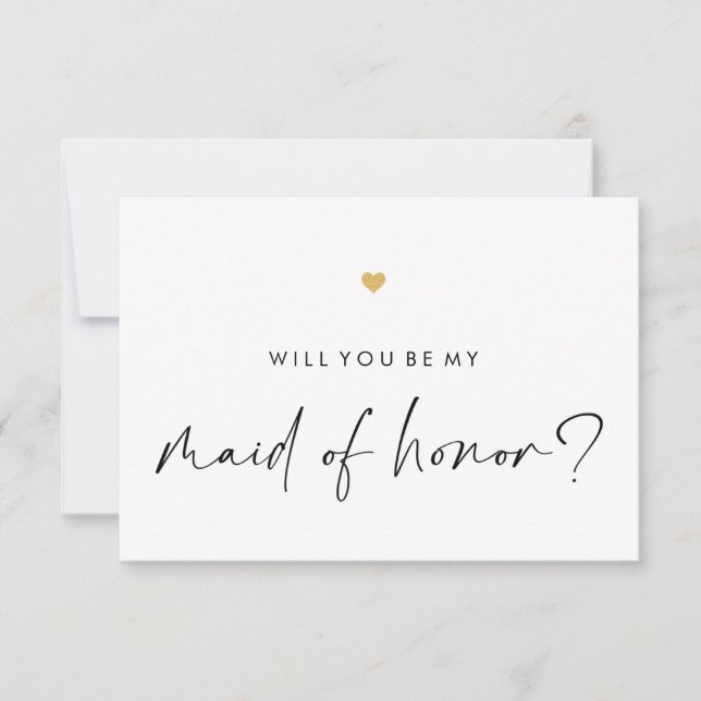 Will You Be My Maid Honor Modern Script Gold Heart Invitation (Front)